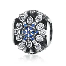 Classic Original 100% 925 Sterling Silver Blue Crystals Charm Fit pandora Bracelet For Woman Wedding Gift DIY Jewelry Making