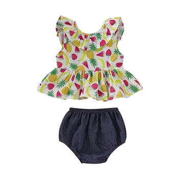 

Hot Newborn Kids Baby Girls Sleeveless Tops Dress&PP Pants Outfit Clothes Summer Cotton Fruit Pineapple