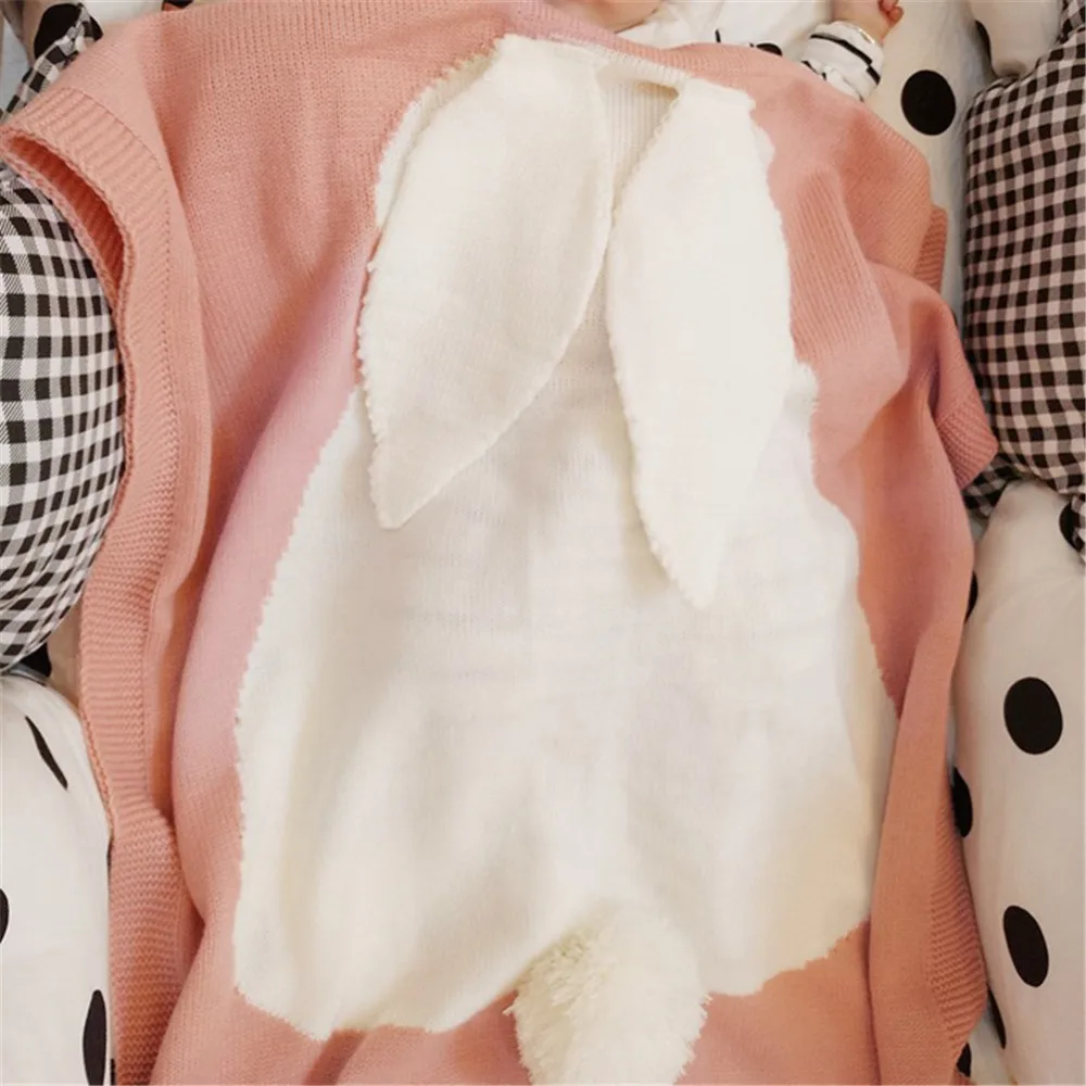 Buy Baby Blankets Infant Kids Rabbit Ear Blanket Warm Wool Knitted Swaddle Kids