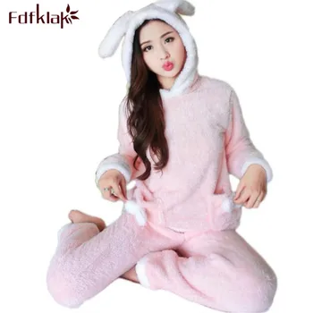 

Fdfklak Women's Pajamas Fashion Flannel Winter Pajama Set Home Suit Warm Pijamas Mujer Sleepwear Winter Long Sleeve Pyajams Q476