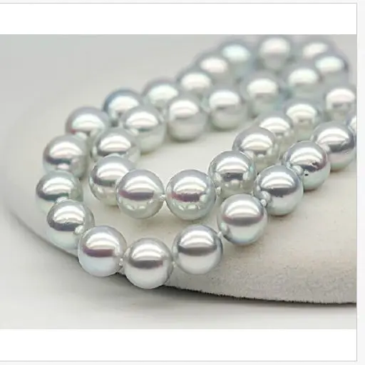 

classic 10-11mmAAA round south sea silver grey pearl necklace18"14KGP