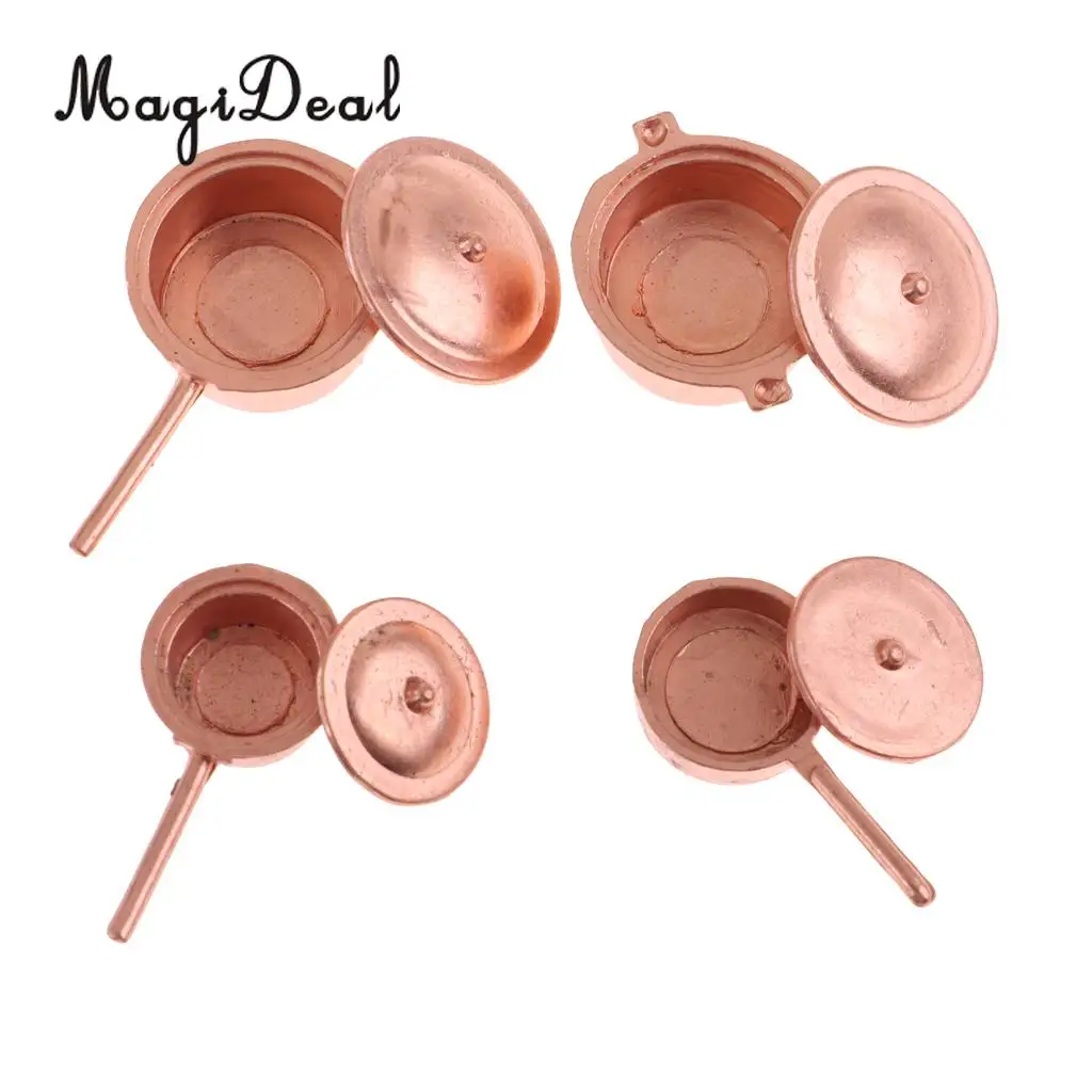 8Pcs 1:12 Scale Dollhouse Miniature Alloy Metal Pots Pants Set Kitchen Cookware Cooking Kit Accessory Children Toys