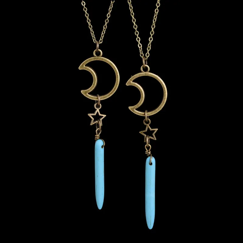 

Clear Crystal Moon Necklace Antique Bronze Raw Natural Quartz Necklaces Druzy Drusy Jewerly Colare Femininos
