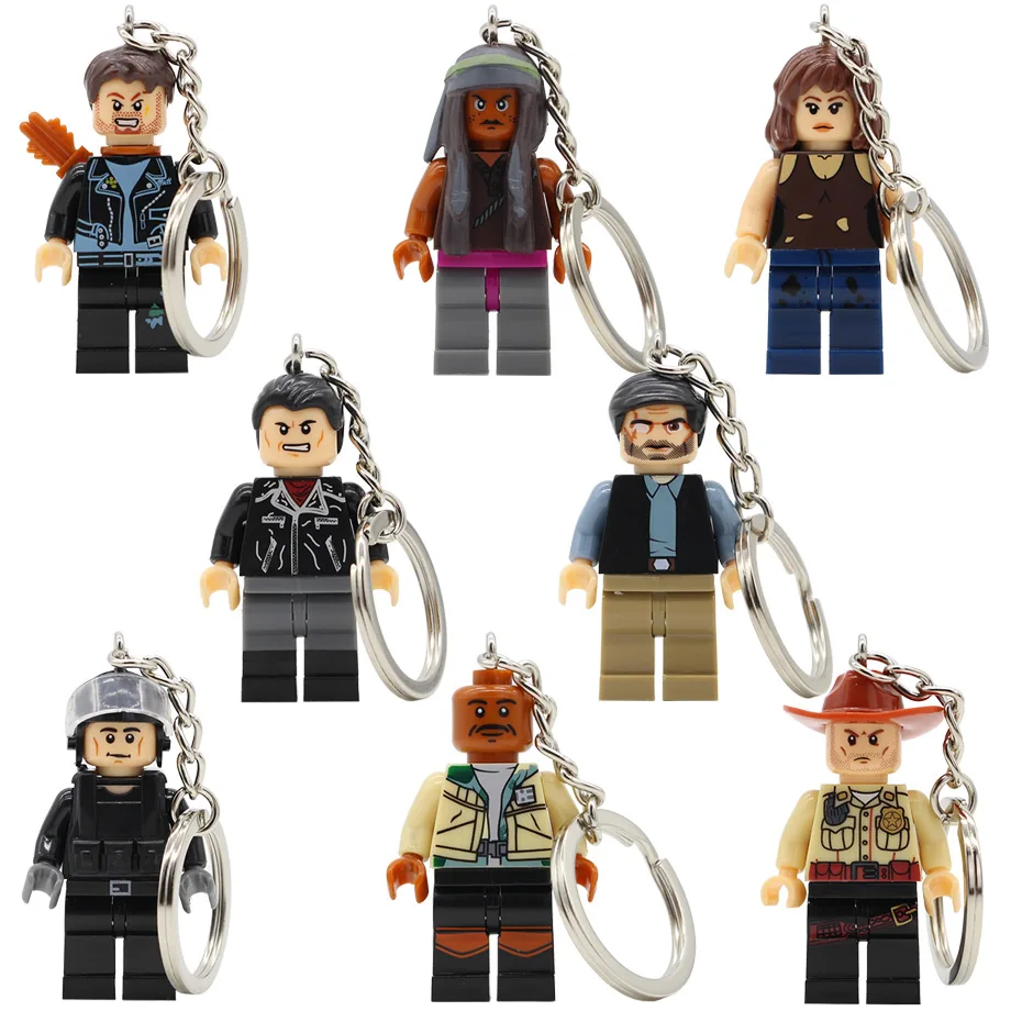 

Single Sale Zombie Walking Dead Figure Keychain Rick Grimes Calro Carl Negan Daryl Dixon Morgan Building Blocks Set Bricks Toy