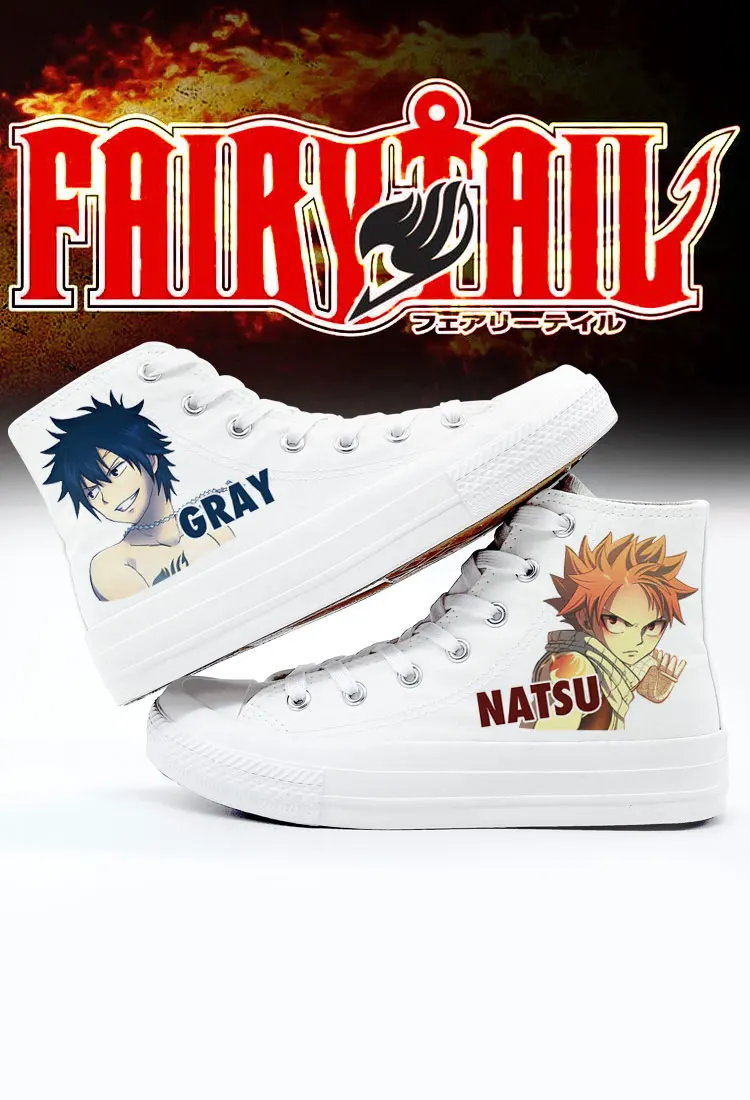 The Fairy Tail Shoes Woman Cosplay Anime Natsu Gray Women Sneakers High Top Canvas Shoes Off White Graffiti Casual Men Shoes