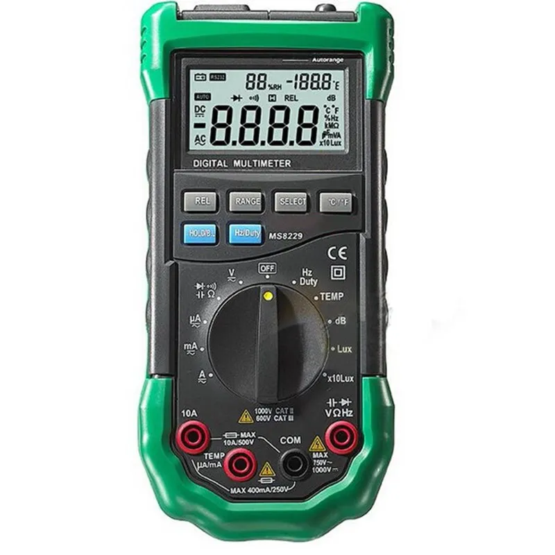 

MS8229 5 in 1 Auto-Range Digital Multimeter With Multi-function Lux Sound Level Temperature Humidity Tester Meter w/Back light