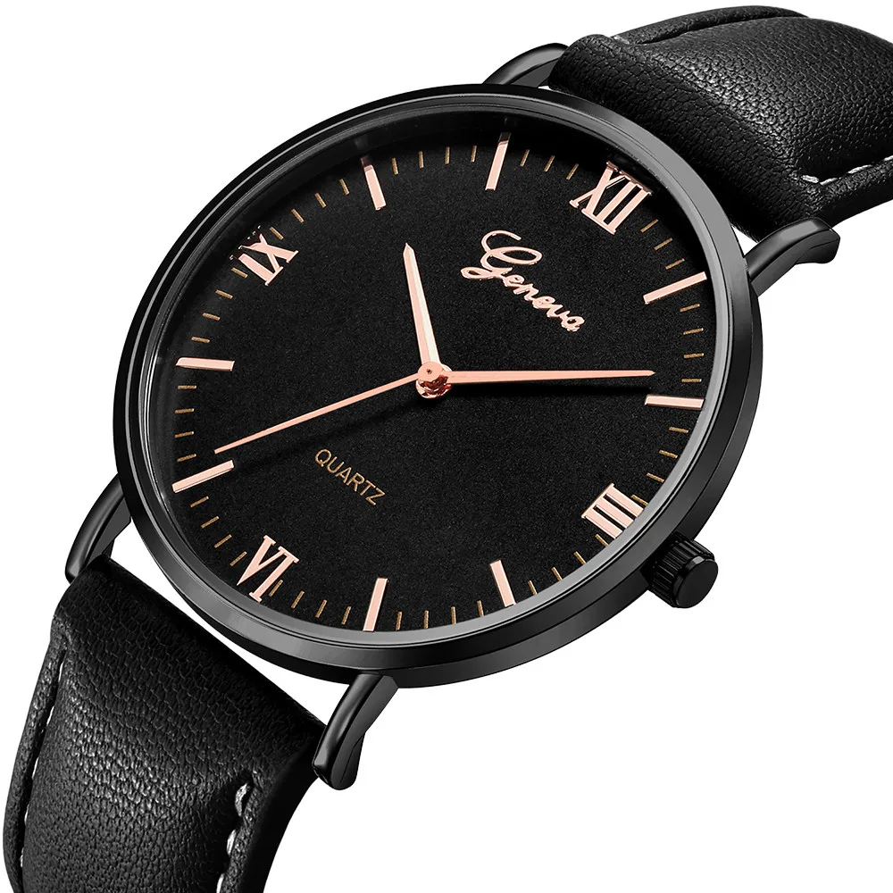 Geneva Classic Hot Luxury Women Stainless Steel Analog Quartz Analog Wrist Watch montre homme New Freeshipping Hot sales - Color: Black