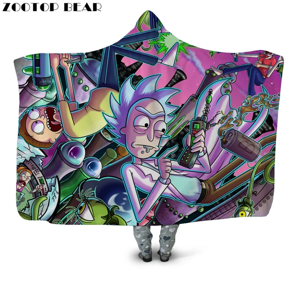 

Rick And Morty Hooded Blanket Funny Comic Sherpa Fleece Wearable Blanket Custom Design Throw Hooded Blanket