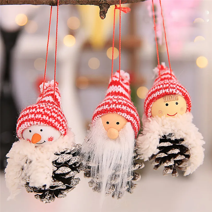 2019 New Santa Claus Christmas Hanging Ornaments Pine Cone Xmas Doll Gift 3PcsSets Tree Pendant Christmas Decorations #F#6OT15 (8)