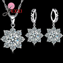 Top Qualtiy Romantische 925 Sterling Silber Kristall Schneeflocke Hochzeit Schmuck Sets Blume Halskette Ohrringe für Frauen Braut