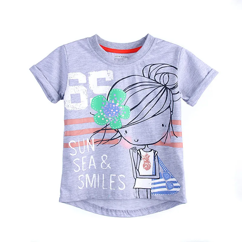 Jumping meter/Одежда для девочек футболки милые детские летние футболки с аппликацией в виде кролика, детская одежда футболка с короткими рукавами - Цвет: T6211 GREY