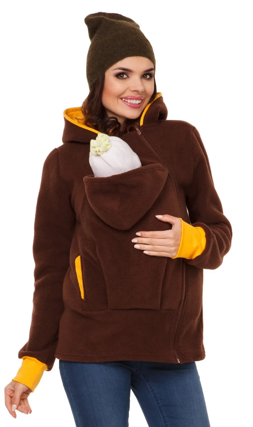 

Maternity Clothings Mother Coat Hoodie Zipper Autumn Winter Outwear Cotton Warm Comfortable Maternity Dress Brown Blue Green