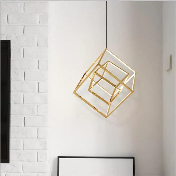 

Postmodern square box LED personality geometry restaurant bar front desk custom art chandelier led lighting fixture led lamp