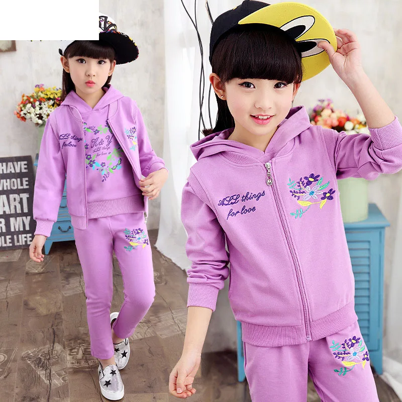 Children Spring Autumn 3 Piece Set Girl Sports Clothing Suits Cotton Girls Tracksuit Teenage