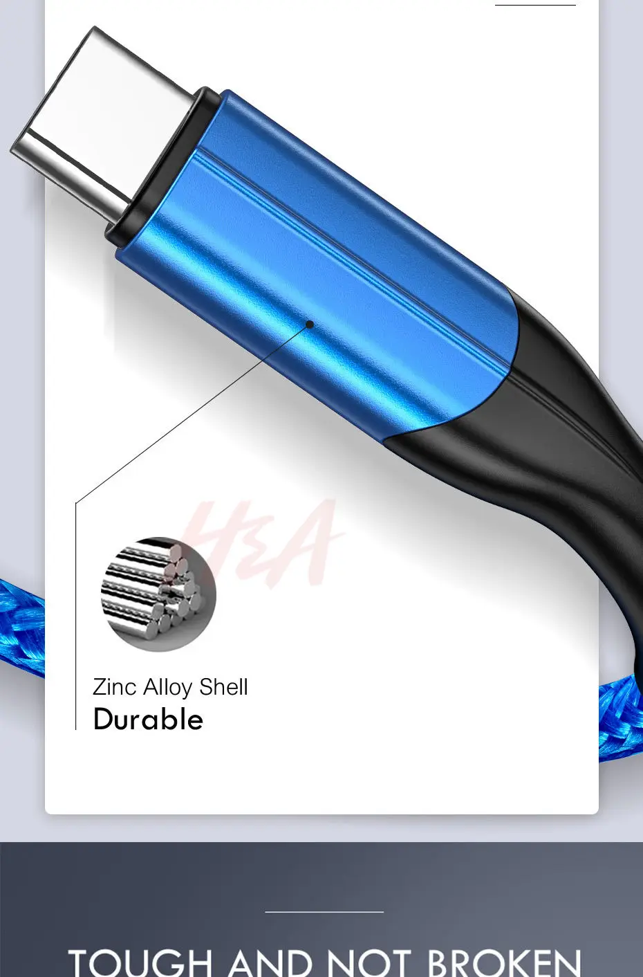 Кабель H& A 3A Quick Charge 3,0 usb type C для Xiaom Redmi Note 7, быстрая зарядка, 2 м, кабель type-C для samsung S9 S10 S8 Plus, USB C