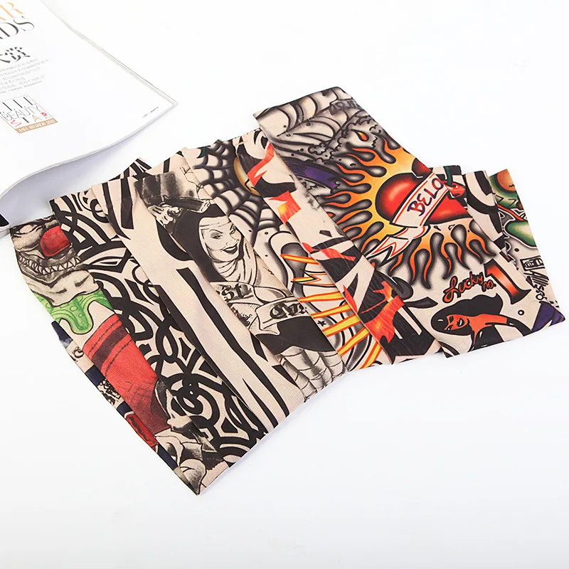Men Temporary Tattoo Sleeves Seamless Fake Tattoo Arm Warmer Stockings Elastic Sun Protective