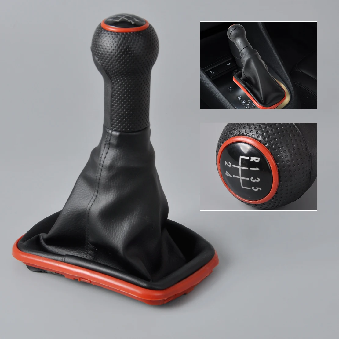 

DWCX 5 Speed Gear Shift Knob Gaitor Boot Black with Red Frame Collar For VW Mk4 Golf GTI Jetta Bora 1999 - 2001 2002 2003 2004