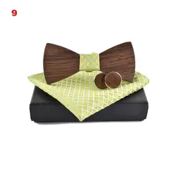 Мужские деревянные галстуки-бабочки ручной работы + запонки + носовой платок, набор аксессуаров для свадебной вечеринки XIN-доставка