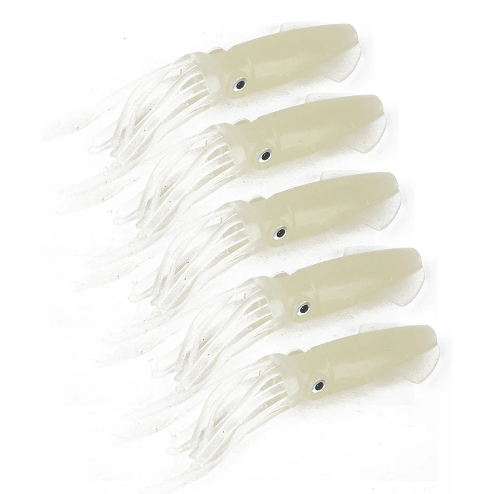 8g10cm 5Pcs Squid Jigs Silicone Fishing Lure Soft Baits Fishing Tackle Set Artificial Bait Sea Octopus Squid Skirt Luminous Lure