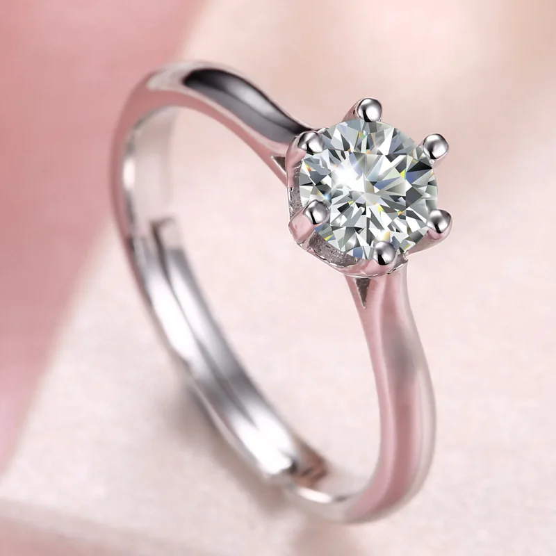 

Solid 925 Silver Ring For Female, Sterling Silver Ring With Shiny Imitation 1-Carat Diamon d (AAA CZ) Adjustable Size Ring