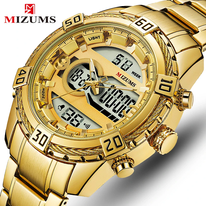 

MIZUMS Mens Sport Watch Men Gold Quartz Watches Men Date Waterproof Full Steel Military Clock Wrist Watches relogio masculino