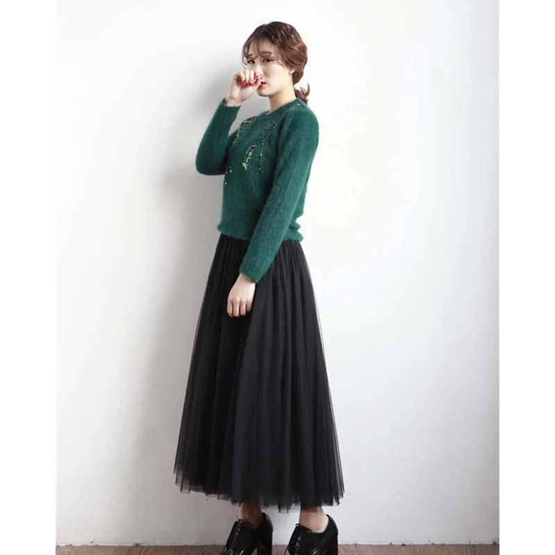 2018_Vintage_black_white_midi_Maxi_Long_Skirts_Woman_solid_Summer_plus_size_mesh_elastic_girl_Tulle_tutu_Skirt_Women_Clothing_6