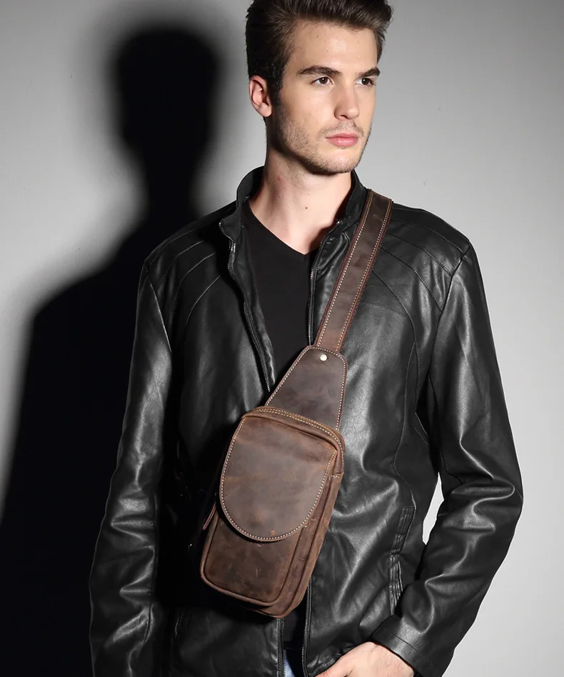 Винтаж Для мужчин сумка из натуральной Crazy Horse кожа Для мужчин груди пакет сумка модные Для мужчин S Crossbody сумка темно-коричневый # m8067
