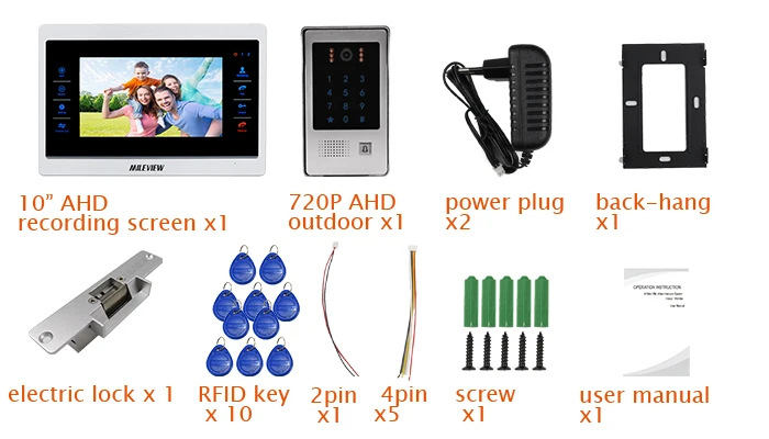 Бесплатная доставка 1.0MP 720 P AHD 10 "видеодомофон дверь Phone Record экран система RFID клавиатуры дверной Звонок камера Электрический блокировка