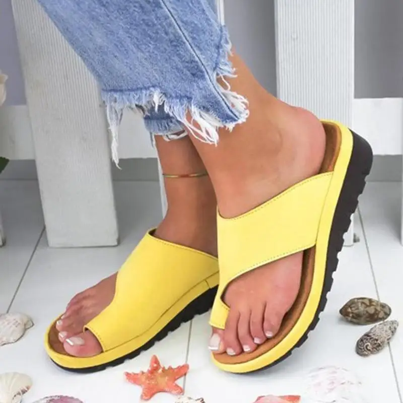 Summer Shoes Sandals Women Comfy Platform Feet Correct Thickened Street PU Leather Dating Shopping Flat Sole Women Sandal 2019