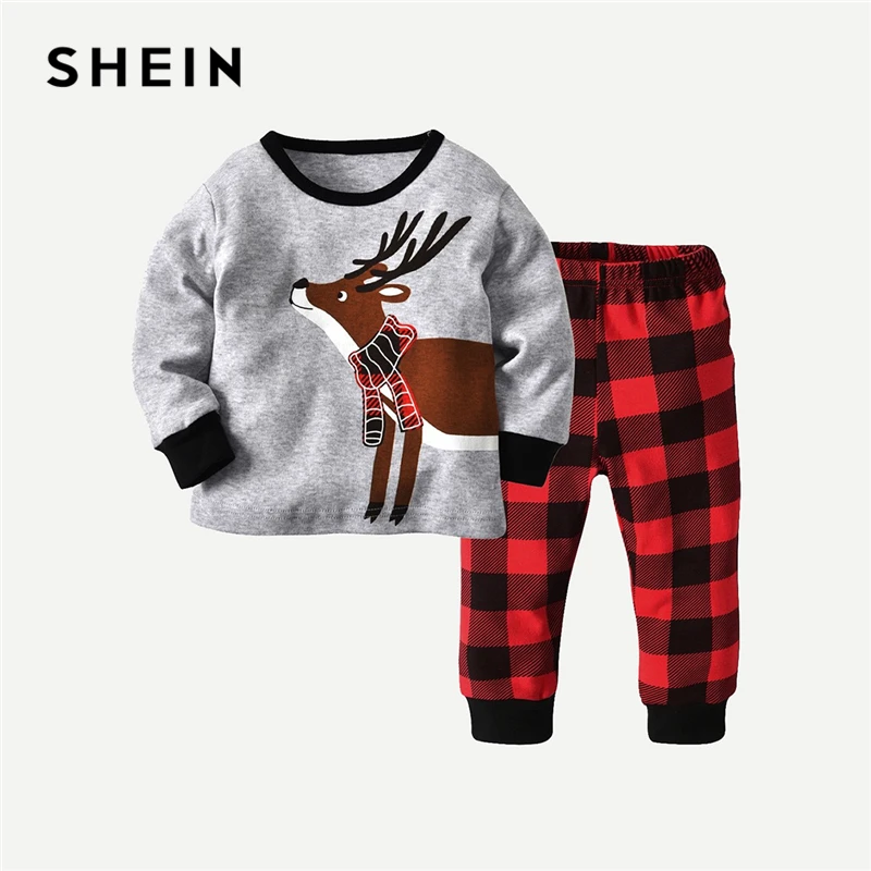 SHEIN Toddler Boys Cartoon Print Casual Tee With Plaid Pants Kids Clothing 2019 Spring Fashion Long Sleeve Boys Kids Clothes SHEIN Toddler Boys Cartoon Print Casual Tee With Plaid Pants Kids Clothing 2019 Spring Fashion Long Sleeve Boys Kids Clothes