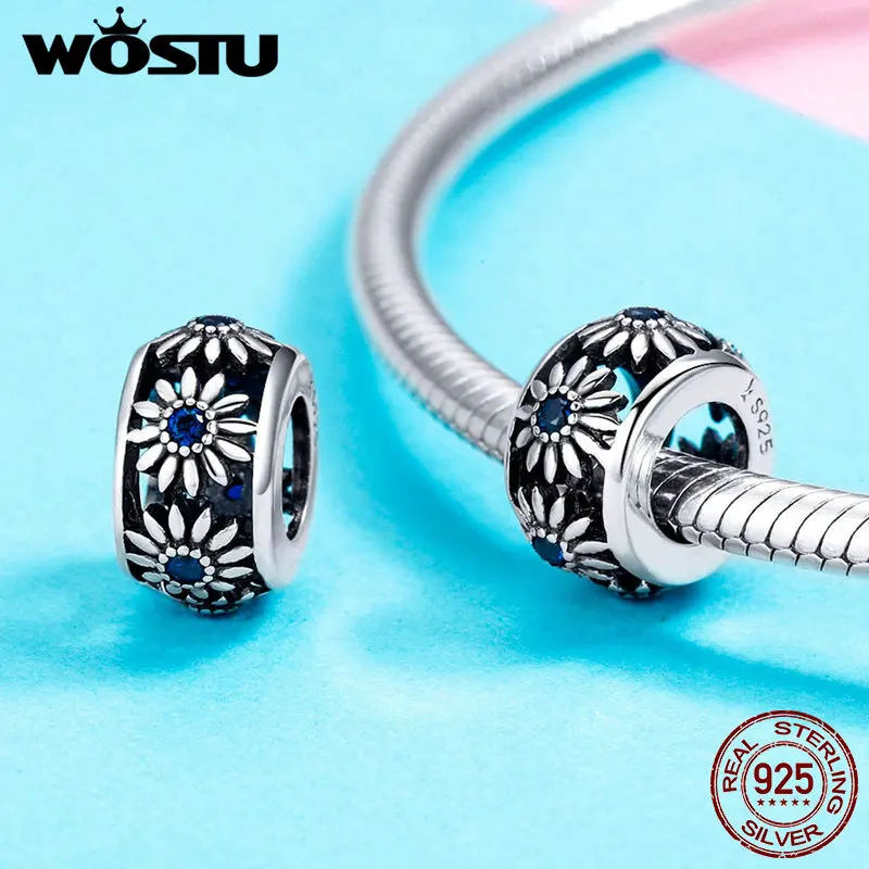 WOSTU винтажный стиль Стерлинговое Серебро 925 пробы Маргаритка цветок амулеты