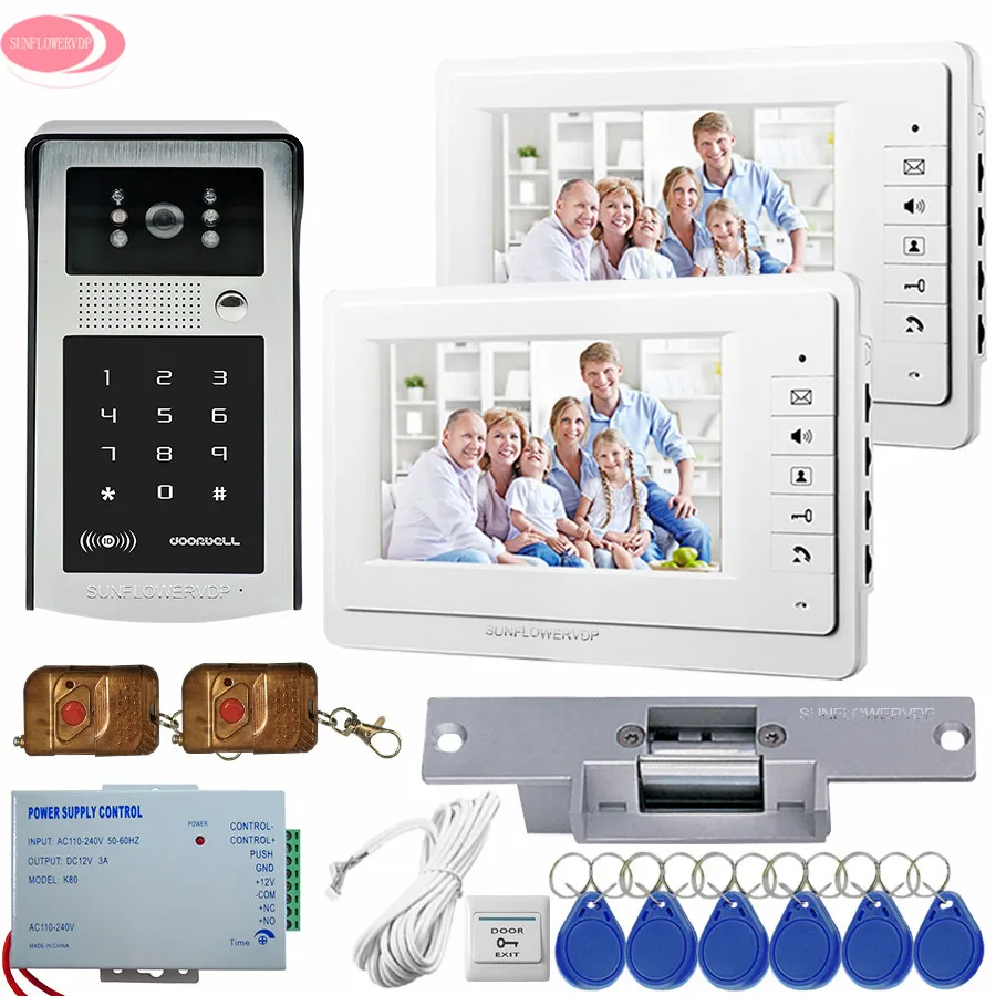 Wireless Remote Control Home Video Door Phone Entry System Rfid Cards Doorbell Outdoor IR Code Keypad Camera +Electric Door Lock