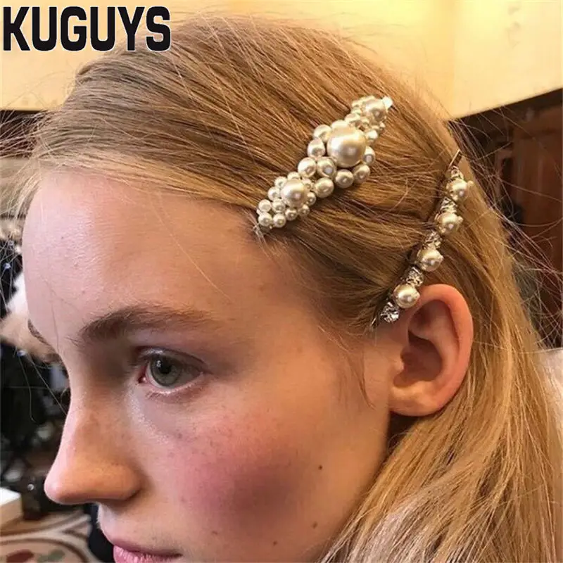

KUGUYS Fashion Jewelry White Pearl Flowers Barrettes for Women Hair Clips Bead Strand Hairwear Fairy Accessories