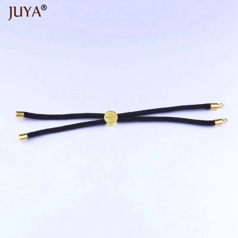 Черно-красная плетеная веревочная цепь с ползуном из дерева жизни, регулируемые цепочки для изготовления браслетов, звенья шармы-соединители - Цвет: Black gold