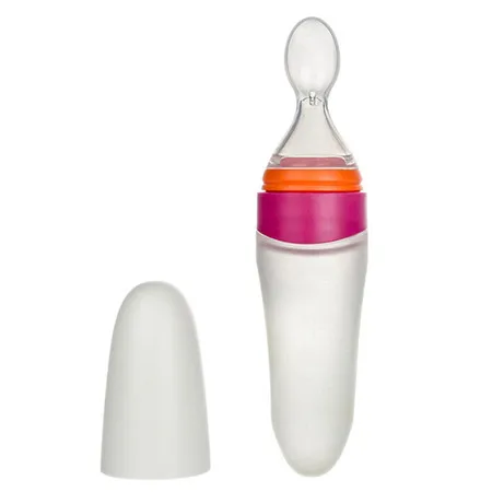 90 мл детская бутылочка для кормления малыша, силиконовая ложка, бутылочка для кормления, дозирующие ложки, BPA бесплатно, детская посуда - Цвет: OrangeRed