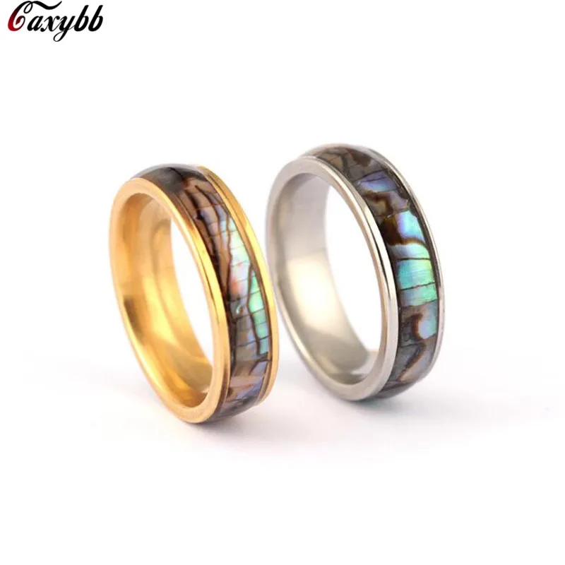 

Abalone Shell Stainless Steel Band Ring For Couple Lover Wedding Bands for Men Women Engagement Gift Romantic Jewelry
