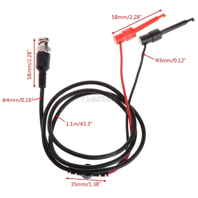 2pcs BNC Male Plug Q9 to Dual Test Hook Clip Test Leads Probe for Oscilloscope