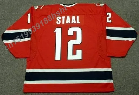 

12 ERIC STAAL Red Throwback Customized Ice Hockey Jersey Stitched Jerseys Top Quality S-3XL
