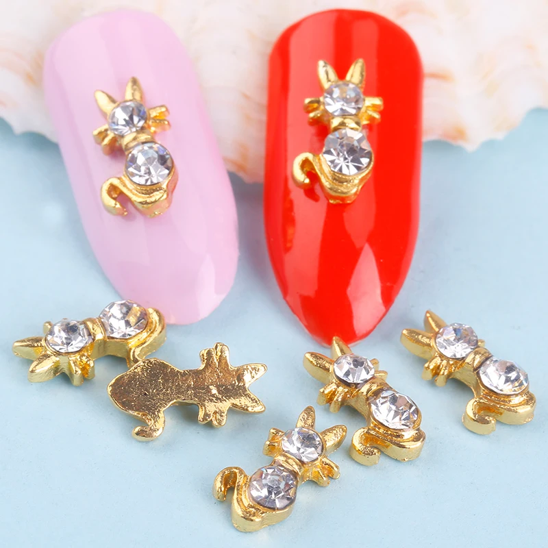 

Blueness 10 Pcs Glitter Rhinestones Gold Persian Cat 3D Nail Art Decorations Gel Polish DIY Alloy Nail Accessories