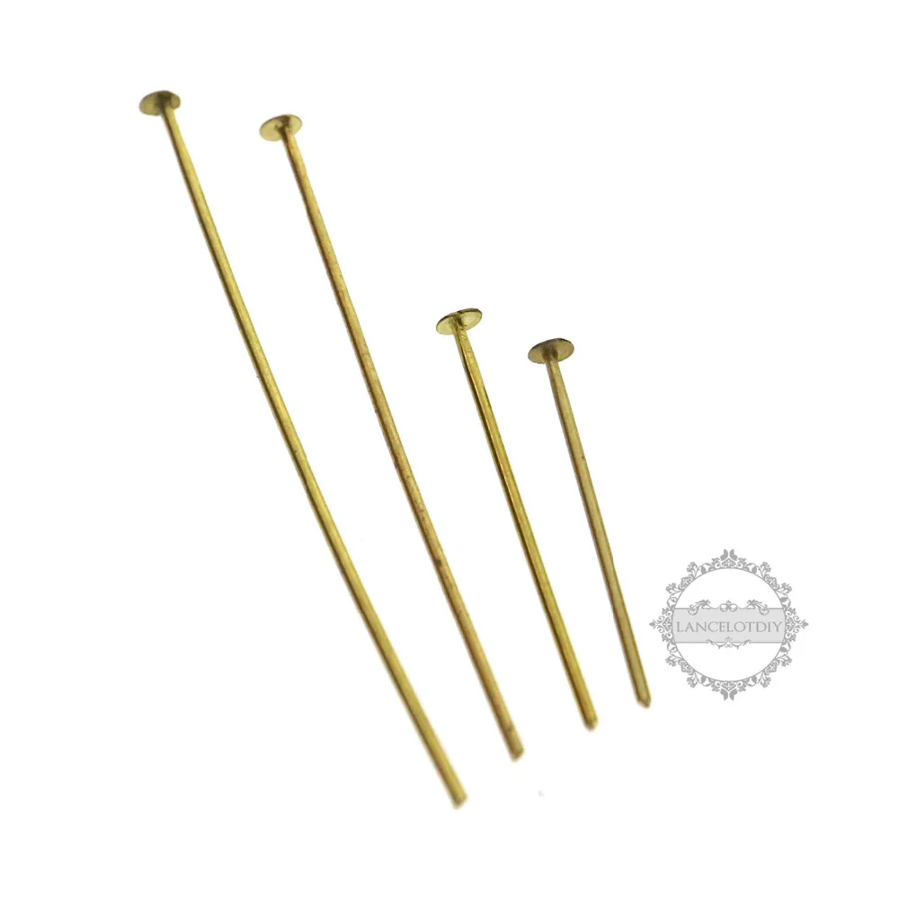 16 80MM 0.7MM 21 Guage Wire Raw Brass DIY 2MM Flat Head Pins Jewelry