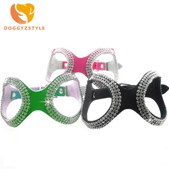 

New Fashion Glasses Style Bling Crystals Pet Dog Harness Collar Black Green Rose Rhinestone Leather Harness for Pet DOGGYZATYLE