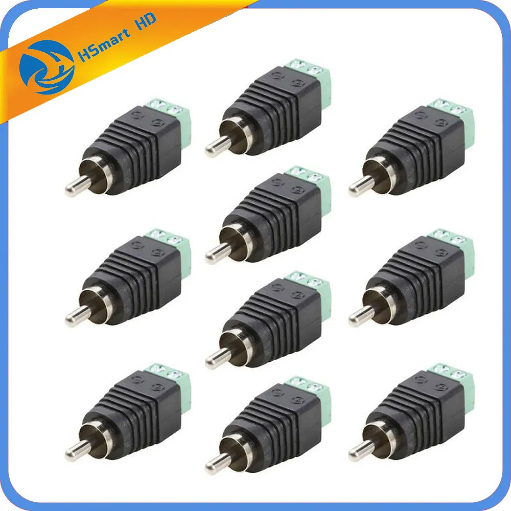 

10X Phono RCA Male Plug To AV Screw Terminal For CCTV AV Adapter Jack Balun for Camera Accessories DVR CCTV System