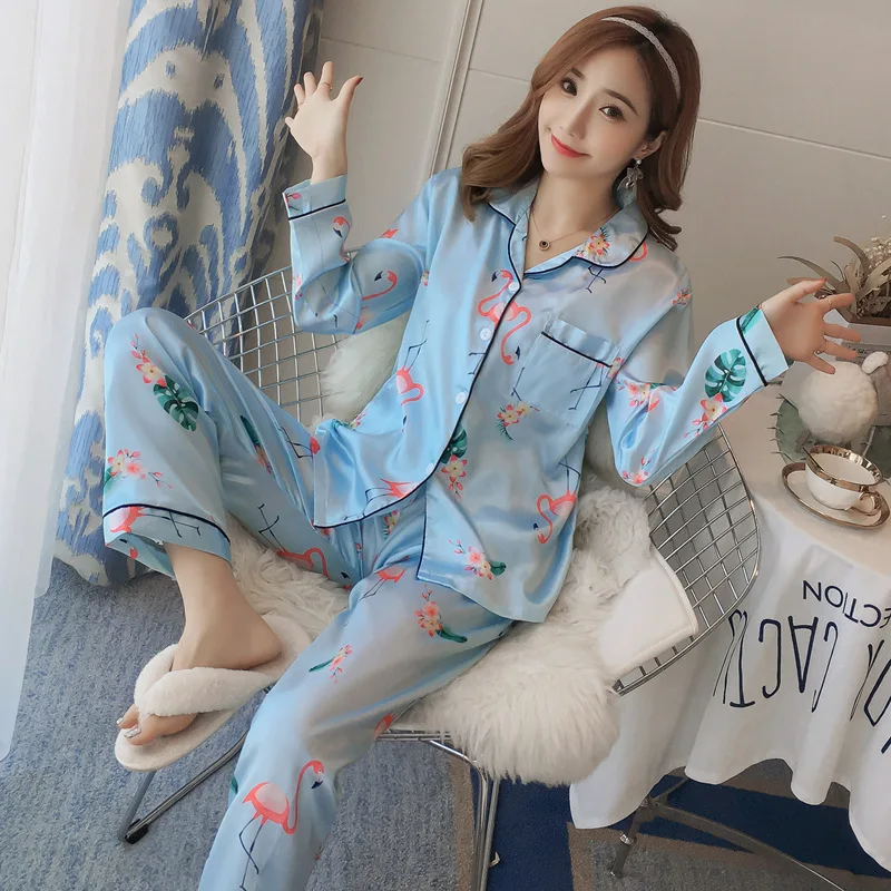 Шелковые пижамы с длинным рукавом, зимние женские пижамные комплекты, атласная пижама, одежда для сна, пижамы с мультяшным медведем, полосатая пижама с принтом, комплект ночного белья