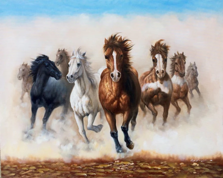 High Quality Eight Horses Oil Painting
