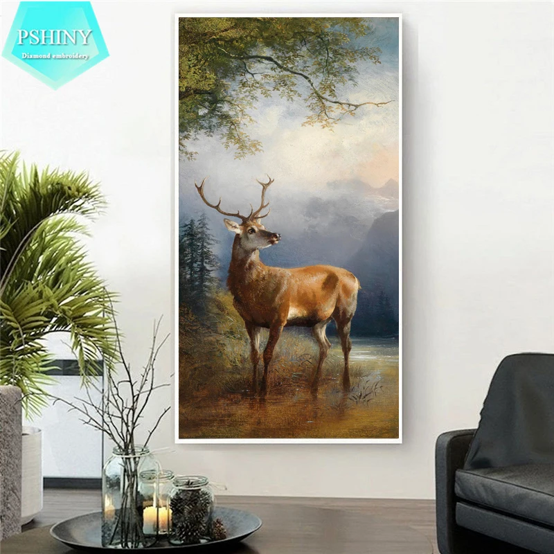 

PSHINY 5D DIY Elegant deer Diamond Painting cross stitch Full mosaic kit Square rhinestone animals Picture Diamond embroidery
