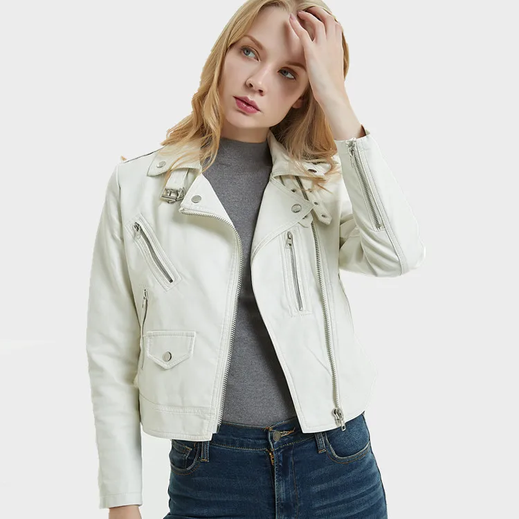 

2019 New Leather Women Short Lapels Collar PU Motorcycle Jacket Small Leather Short Female Jacket