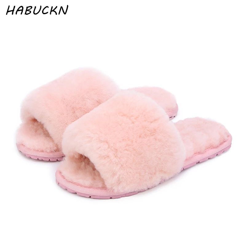 

MBR real sheepskin 15mm length fur lined women winter slippers indoor home shoes leisure baboosh winter chinela navy blue