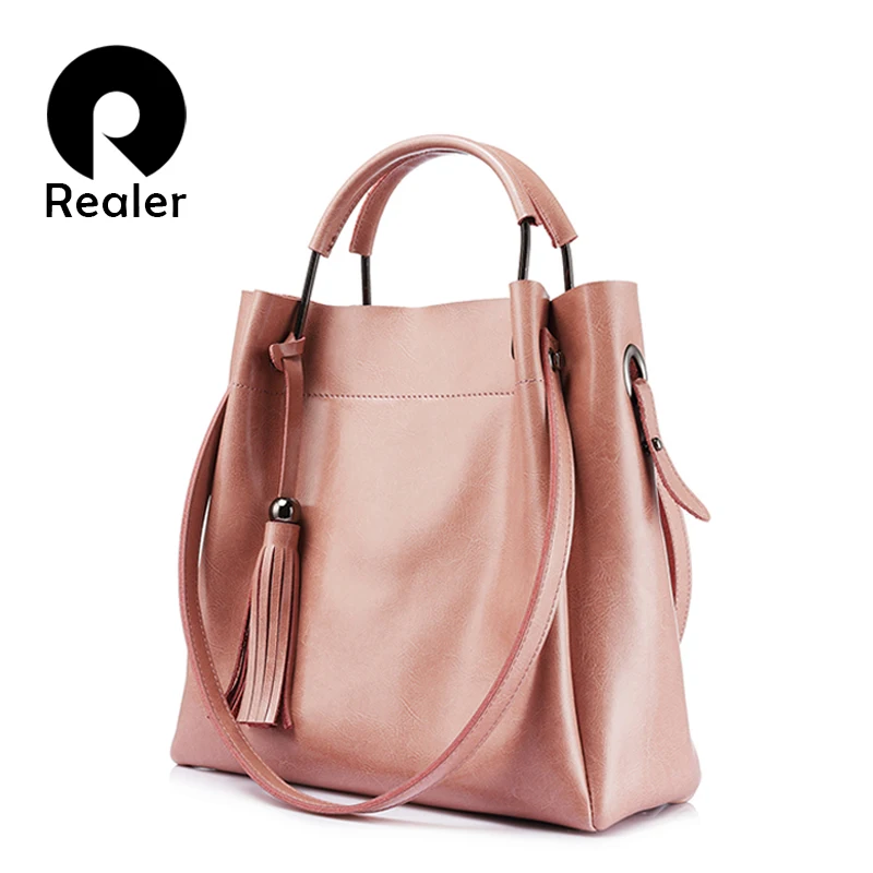 2 шт./комп. женская сумочка из сплит кожи с кисточкой REALER|leather tote bag|composite bagbag ladies |