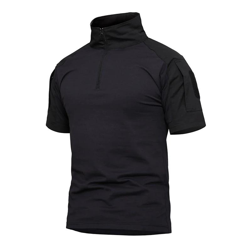 Штурмовая камуфляжная тактическая Мужская рубашка поло с коротким рукавом, американская армейская Боевая футболка с лягушкой, летняя Военная футболка с мультикамом, 3XL 4XL - Цвет: Black