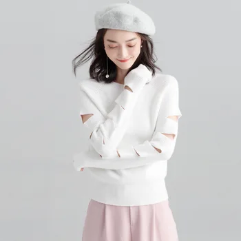 

New sweater woman2019 New joker loose sweater pure color restoring ancient ways round collar show thin knitting coat female coat